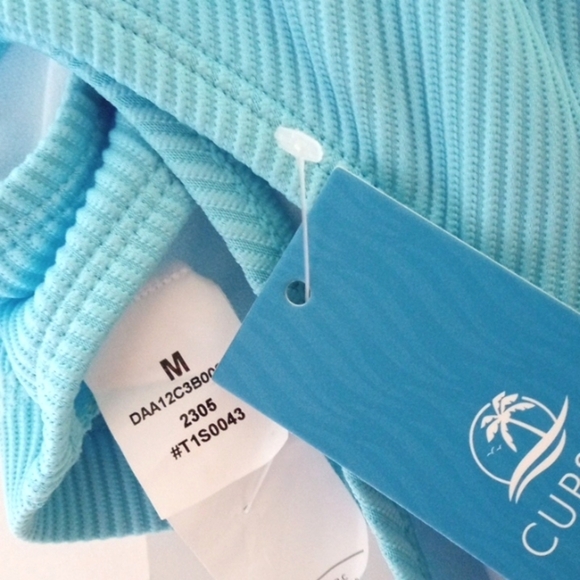 CUPSHE SEA BLUE RIBBED SCOOP NECK HIGH WAIST BIKINI SET SIZE MEDIUM NWT - Picture 10 of 10